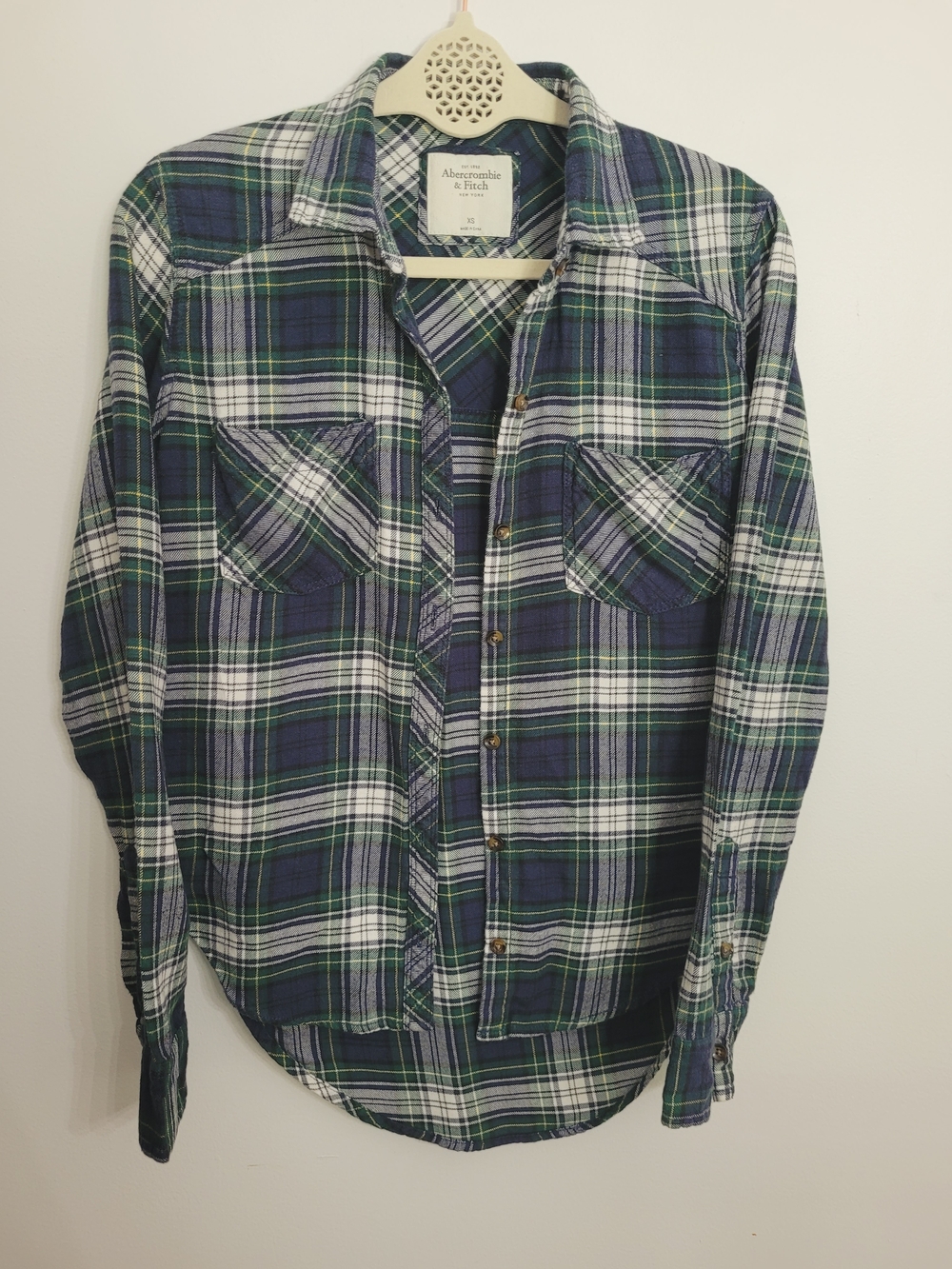 Abercrombie & Fitch Shirt Womens Green Navy BlueFlannel Plaid Cabincore XS